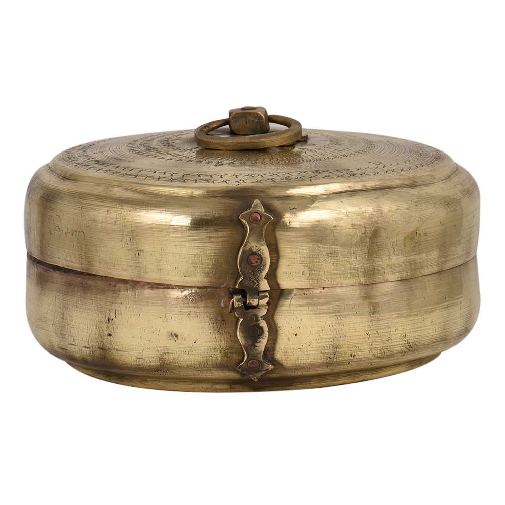 Brass Round Tiffin Box Traditional Design Handle and latch