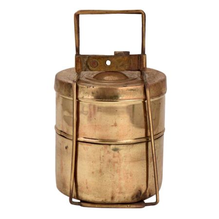 Two Tier Brass Tiffin Box With Metal Frame And lock