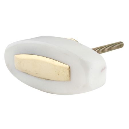 Oval White Stone with Brass Plates Knobs