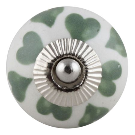 Green & White Ceramic Floral Knob