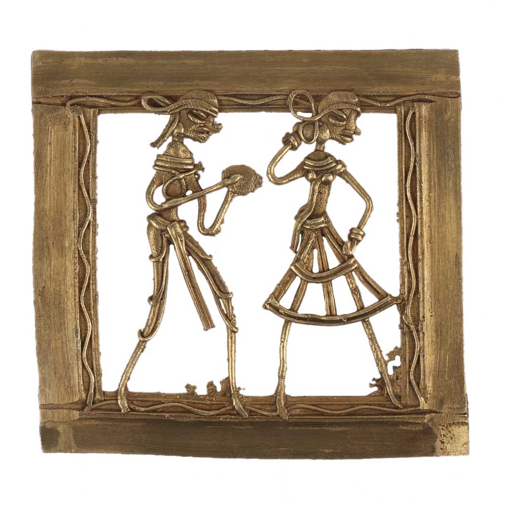 Brass Wall Art Hanging Dhokra Couple Figurines With Border