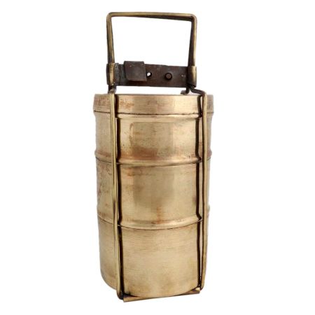 Brass Tiffin Box Or Lunch Box With Three Separate Containers