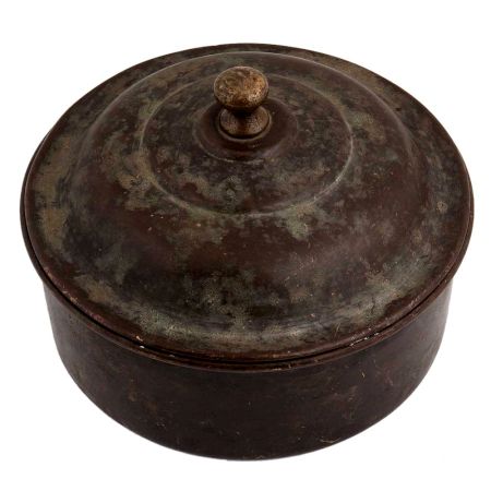 Round Brass Bread Box With Lid And Knob Finial