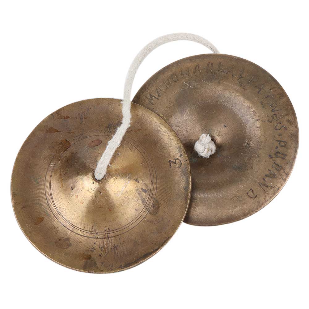 Brass Manjeere Two Round Musical Instrument Attached With Thread