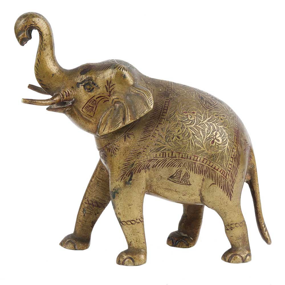 Royal Brass Elephant Statue with Fine Engravings