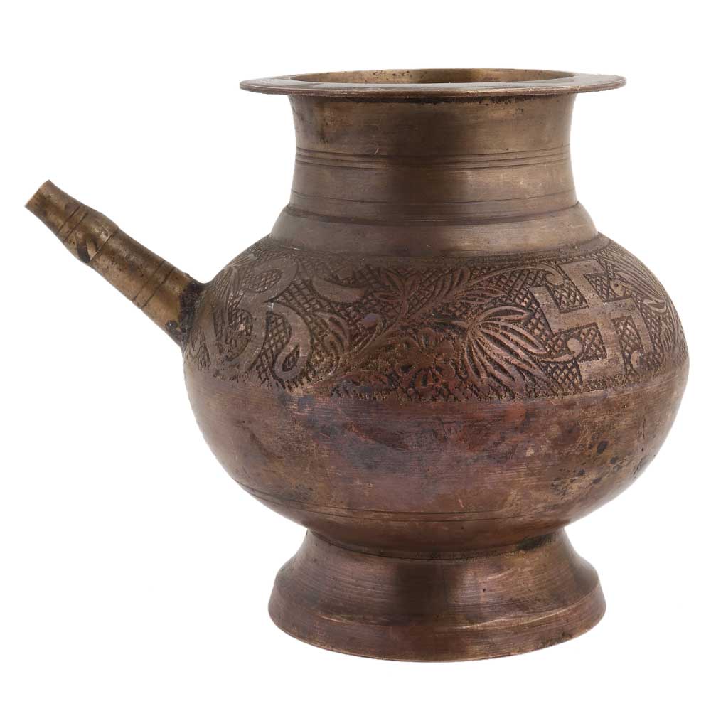 Indian Spouted Floral Brass Pot Lota