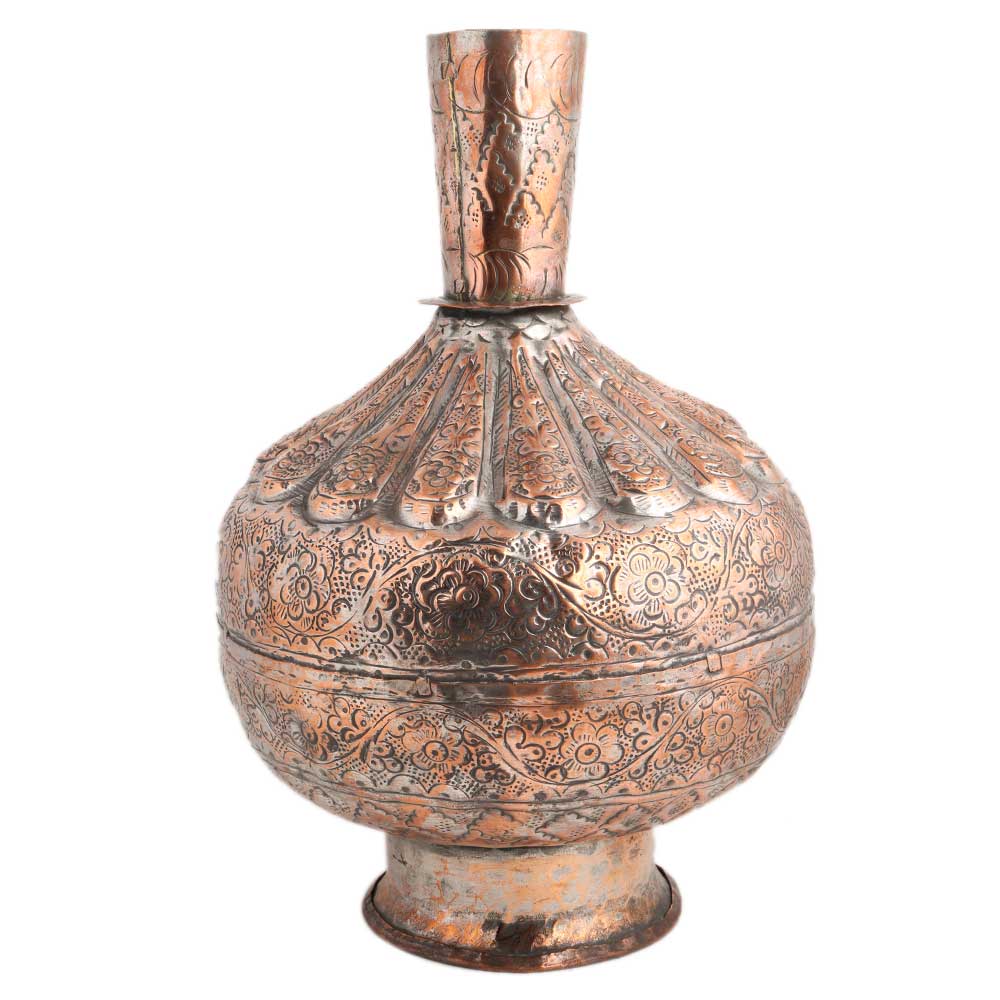 Islamic Copper Repousse Floral Surahi Or Pot