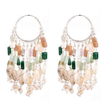 Sterling Silver Earrings Beaded Bali Hoop Chandelier Hangings