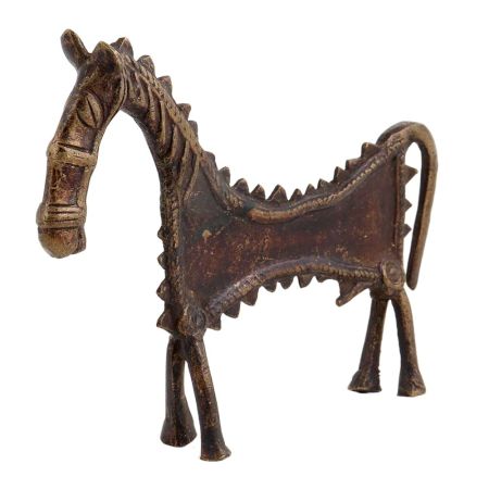 Brass Elongated Horse Tribal Statue