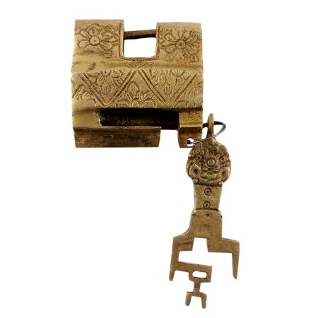 Golden Brass Contemporary Style Lock With Keys In Pair