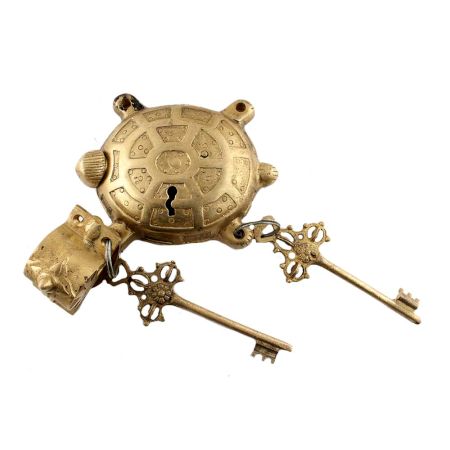 Golden Brass Tortoise Padlock With Keys In Pair 