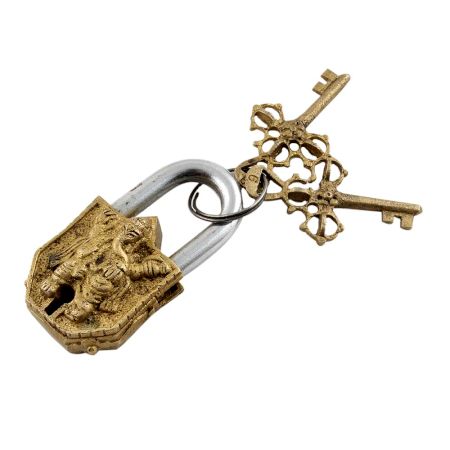 Brass Engraving Ganesha Idol Sculpture Pad Lock With Keys in Pair