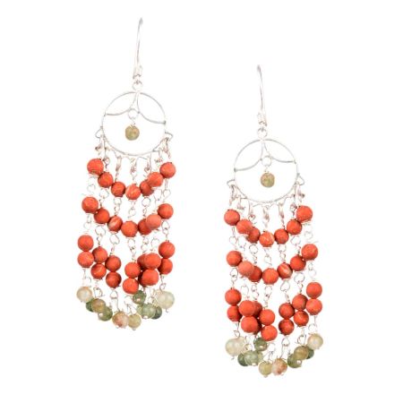 Round Orange Beads 92.5 Sterling Silver Fashion Chandelier Earrings