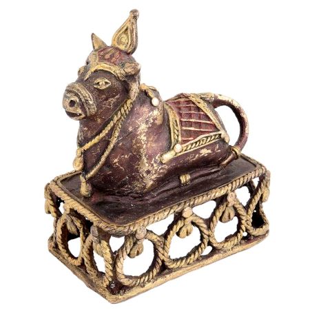 Brass Nandi Bull On Decorative Platform Showpiece