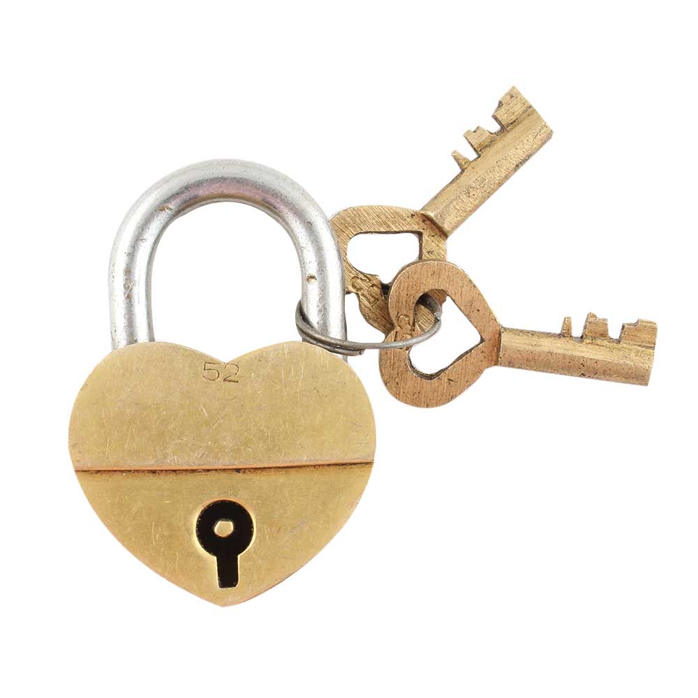 Brass Heart Shaped Lock With Keys In Pair