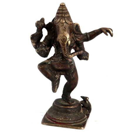 Brass Dancing Ganesha With Mooshak