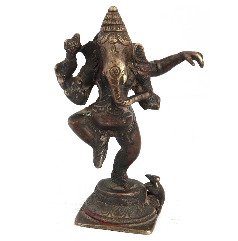 Brass Dancing Ganesha With Mooshak