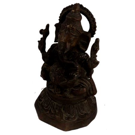 Brass Sitting Ganesha Statue On lotus Base
