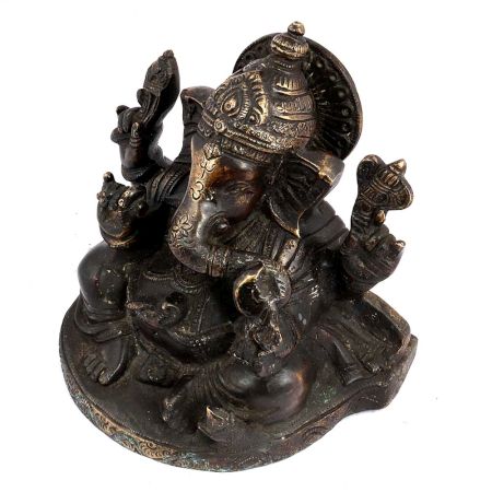 Black Brass Sitting Ganesha Blessing Pose Statue Idol For Gifting