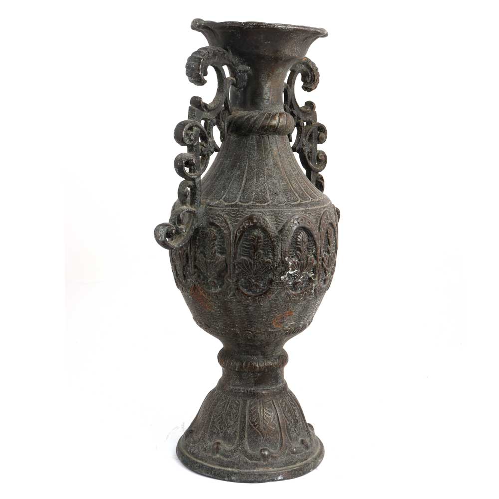 Black Brass Urn Shaped Vase With Decorative Handles