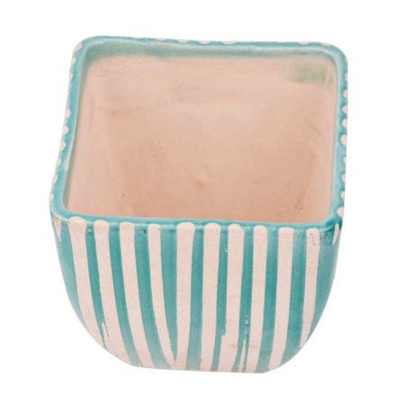 Hand painted Blue Stripe Design Ceramic Pot For Interior Design