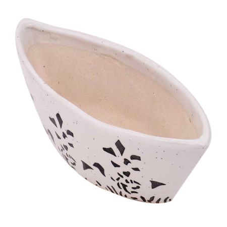 White Oval Ceramic Pot Hand painted Flower Pattern