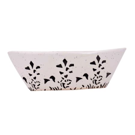 White Oval Ceramic Pot Hand painted Flower Pattern