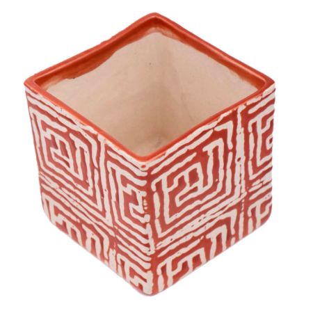 Red And White Maize Square Ceramic Pot Planter