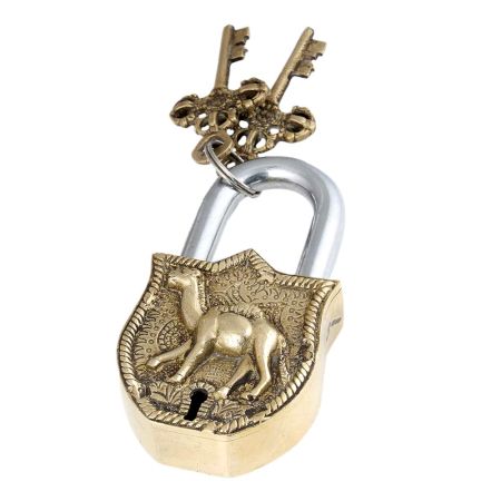 Brass Padlock With Camel Engraved Design And 2 Keys