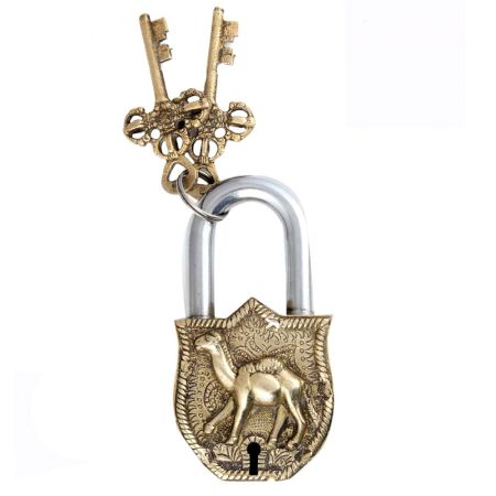 Brass Padlock With Camel Engraved Design And 2 Keys