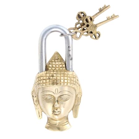 Brass Padldlock Engraved With Buddha Face And 2 Keys
