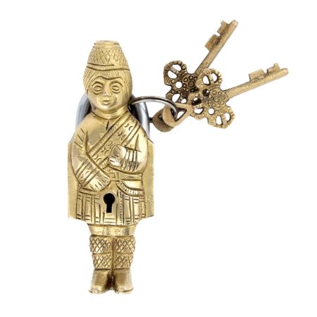 Indian Solider Design Brass Lock With 2 Decorative Keys