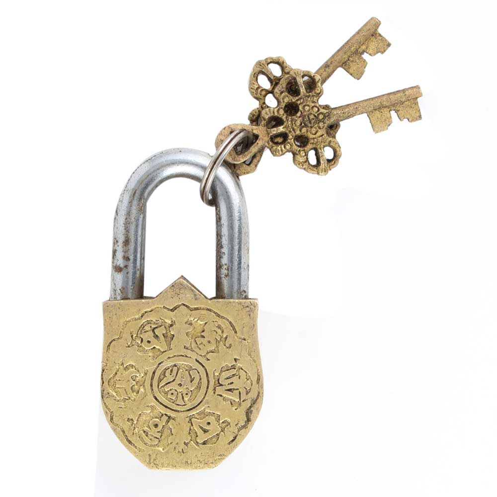 Brass Padlock Engraved With Abstract Design With 2 Keys