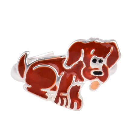Brown Dog Charm Silver Adjustable Children Toe Ring