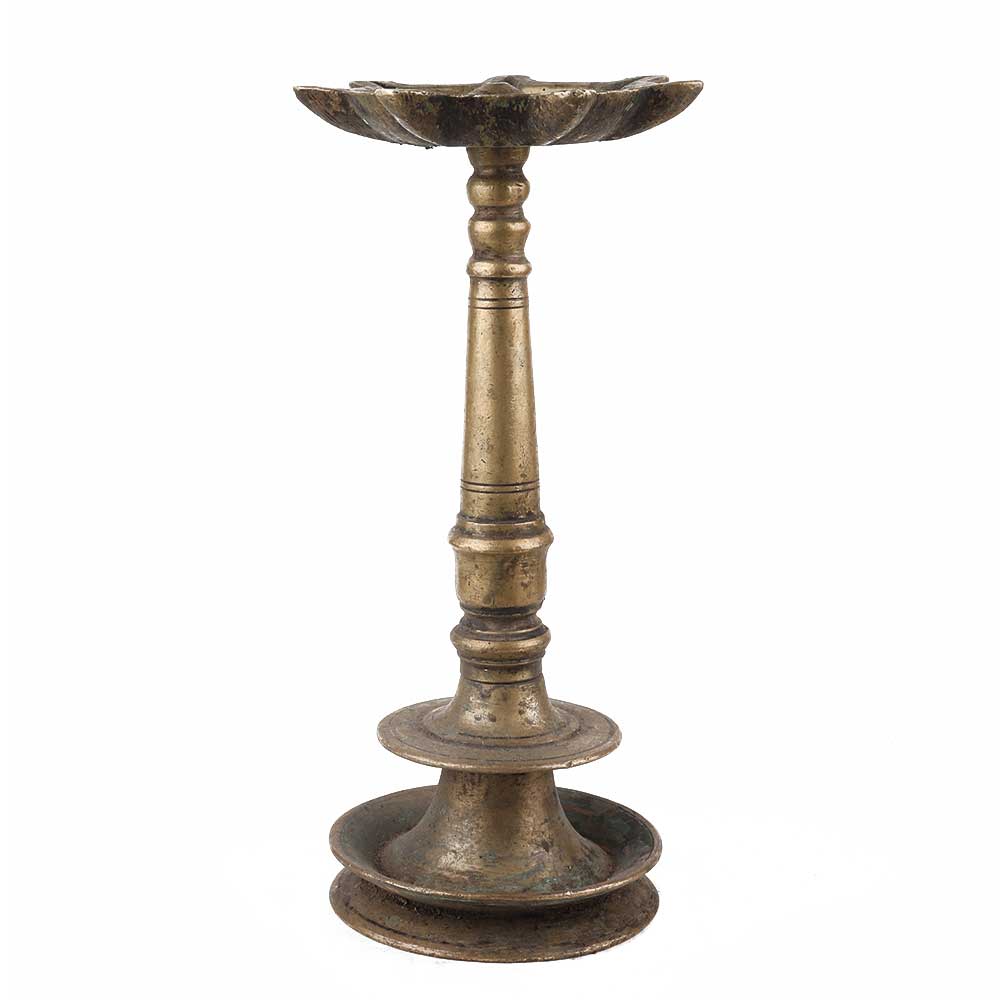 Handmade Blackened Brass Oil Lamp Samai-From South India