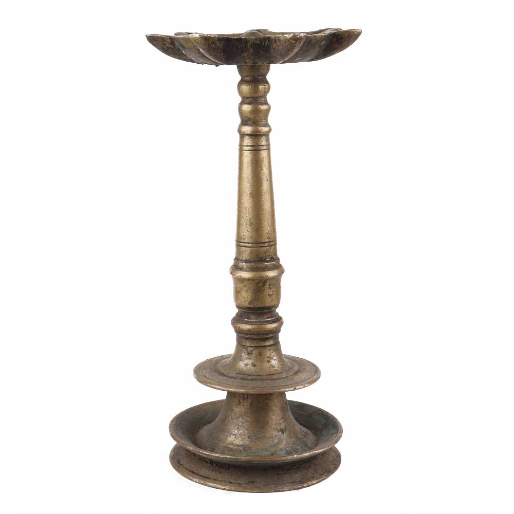 Handmade Blackened Brass Oil Lamp Samai-From South India