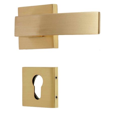 Handmade Gold Brushed Brass Mortise Door Lock Handle Set