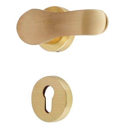 Handmade Golden Brush Finish Brass Contemporary Mortise Handle Set