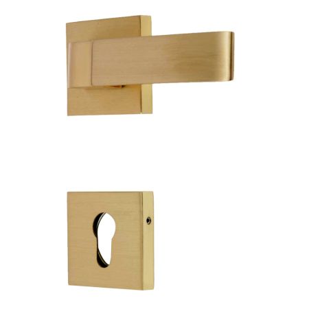 Handmade Golden Square Brass Mortise Door Lock Handle Set