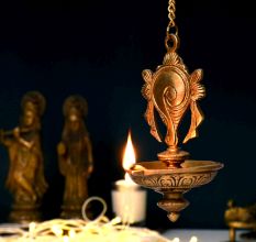 Handmade Golden Brass Hanging Diya Home Temple Pooja Room With Chain