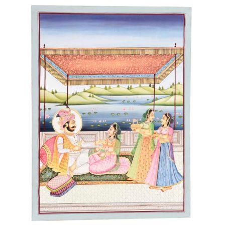 Handmade Canvas Mughal Period Harem Folk Painting