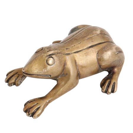 Handmade Brown Brass Sitting Frog Statue