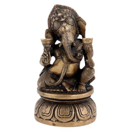 Holy God Ganesha Statue In Antique Brass