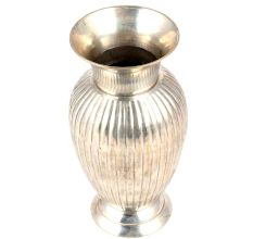 Handmade Silver Brass Vertical Fluted Design Flower Vase