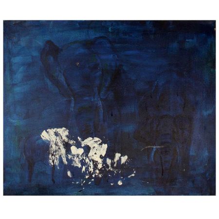 Canvas Painting Of Untitled Modern Art And Elephants