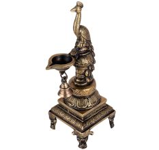 Brass Peacock Diya with Bell and Stand