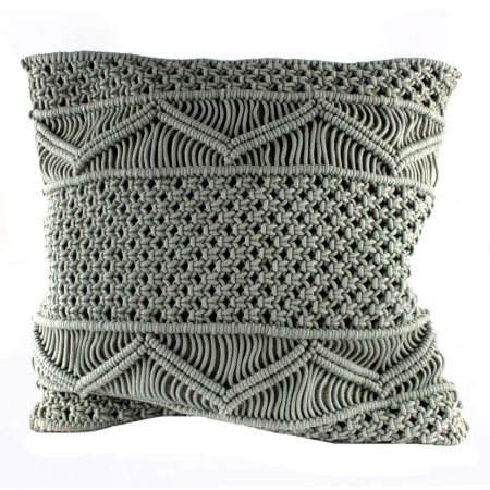 Grey Macrame Cotton Cushion Cover