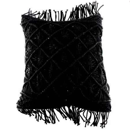 Black Macrame Cushion Cover with Fringes