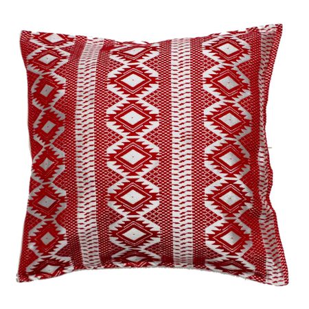 Red Kantha Ikat Cotton Embroidered Cushion Cover