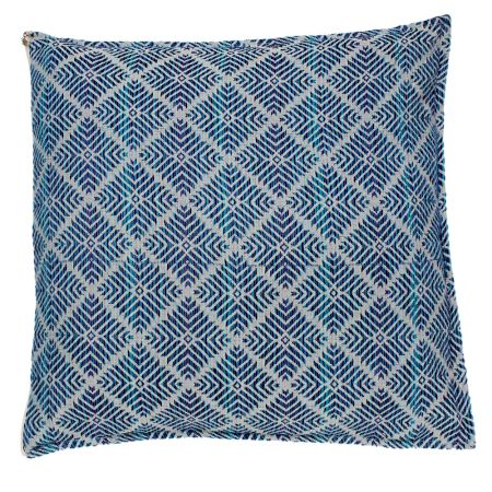 Indigo Blue and White Woven Cushion Cover